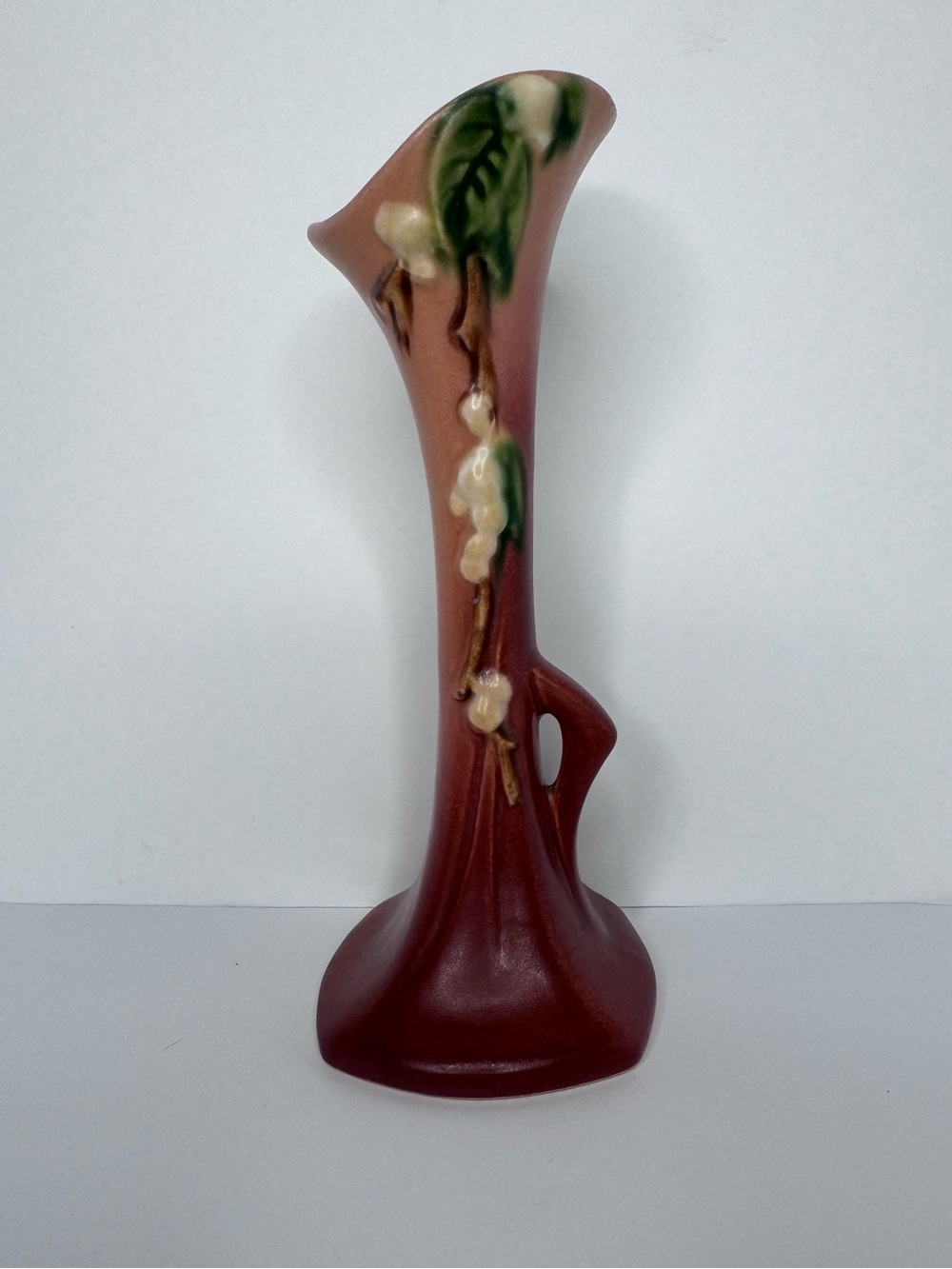 Vintage Roseville Pottery Snowberry Pink Bud Vase 1BV-7 Art Deco Asymmetric